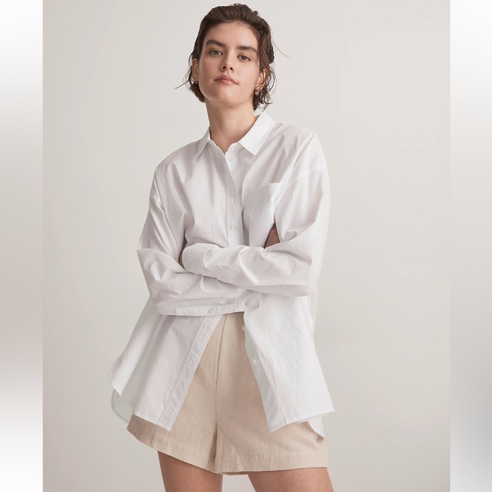 Madewell The Signature Poplin Oversized Button Down Shirt In Eyelet White Sz Xxs